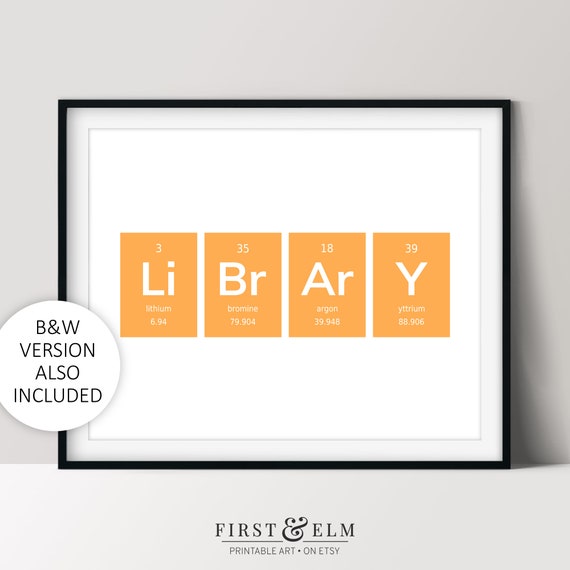Nerdy Library Sign Periodic Table Of Elements Gifts For Librarians
