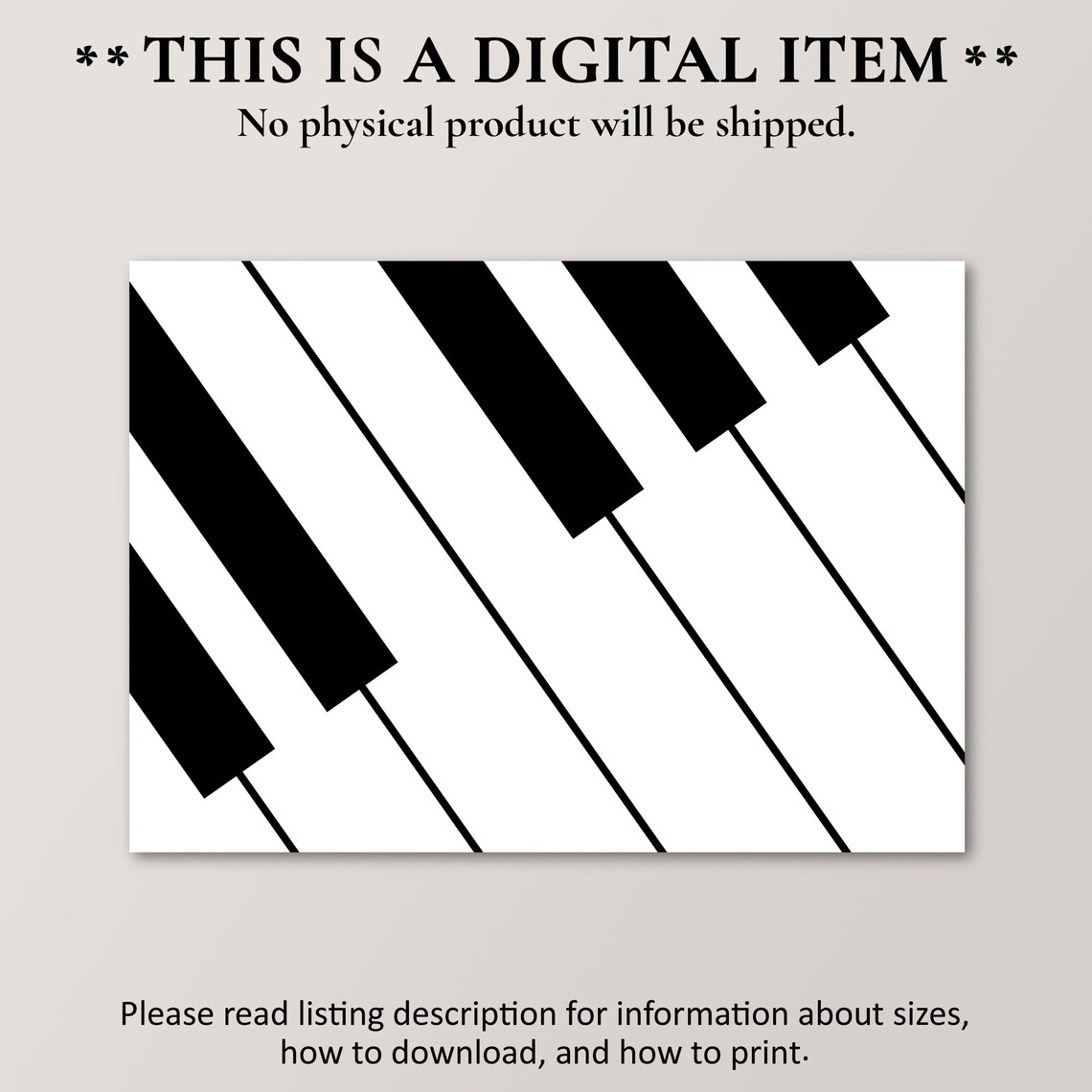 Piano Keys Abstract Diagonal Bold Black White Music Lover Poster - Image 2