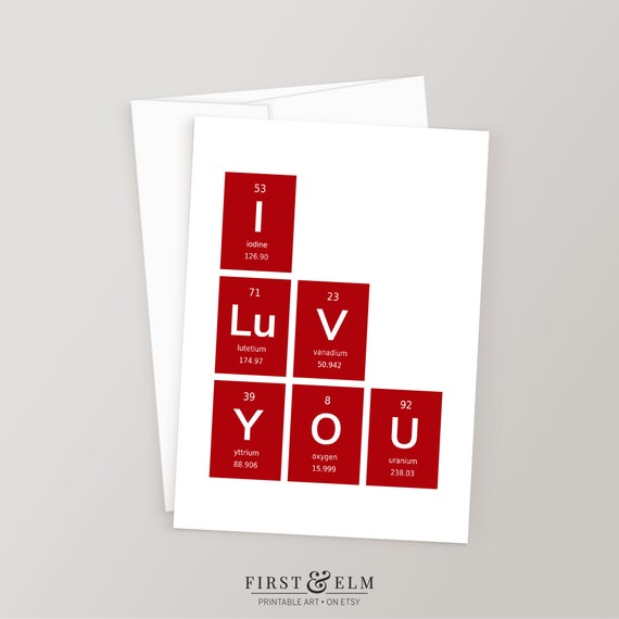 I Luv You Card Periodic Table Of Elements Nerdy Science Greeting Card Gift For Chemistry Geek