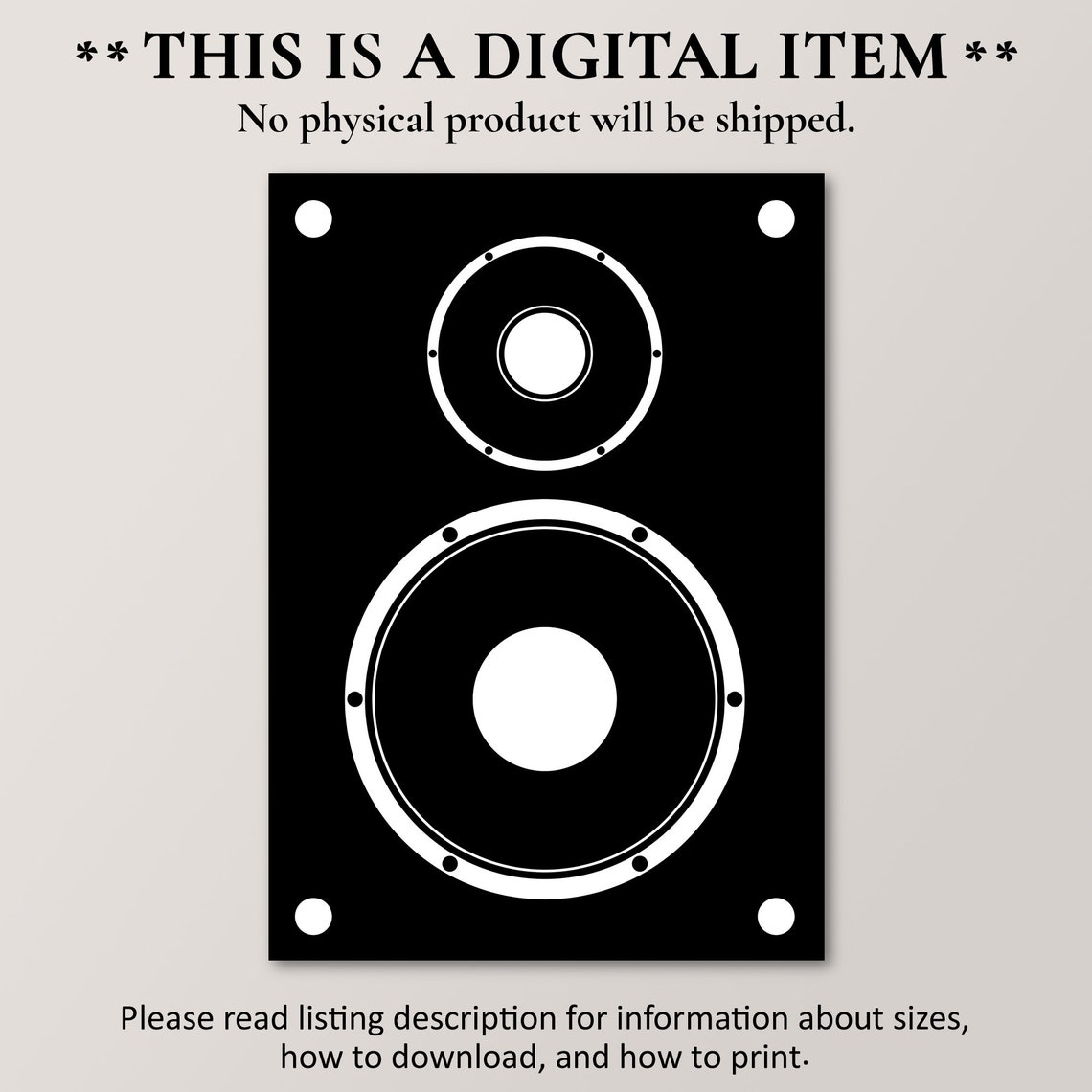 Minimalist Speaker Black White Audiophile Music Studio Decor Art Print - Image 4
