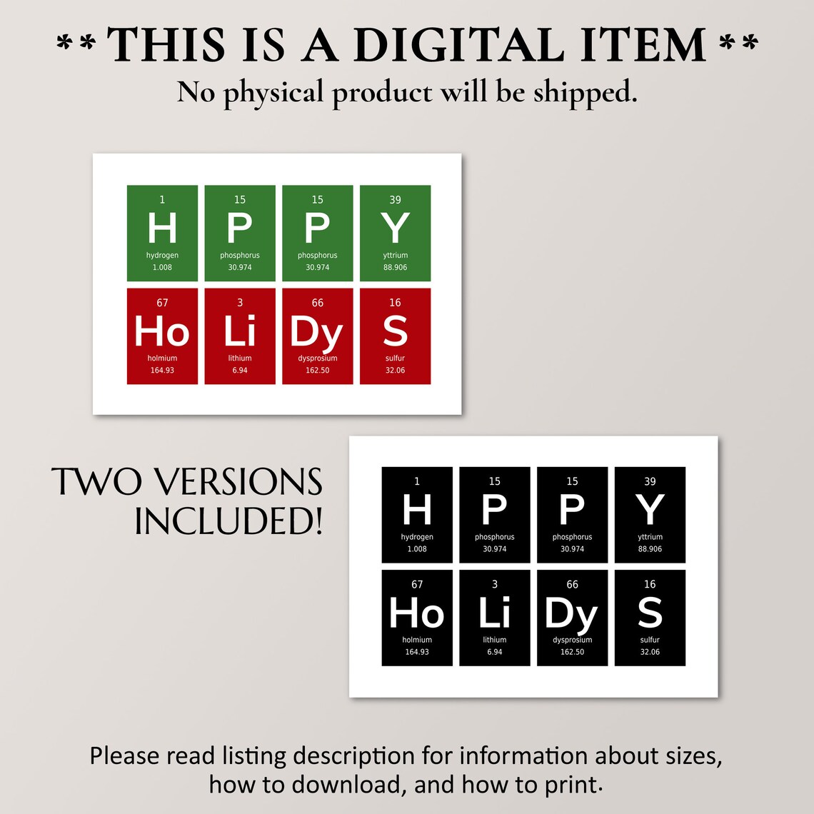 Happy Holidays Periodic Table Bold Science Nerd Christmas Poster - Image 2