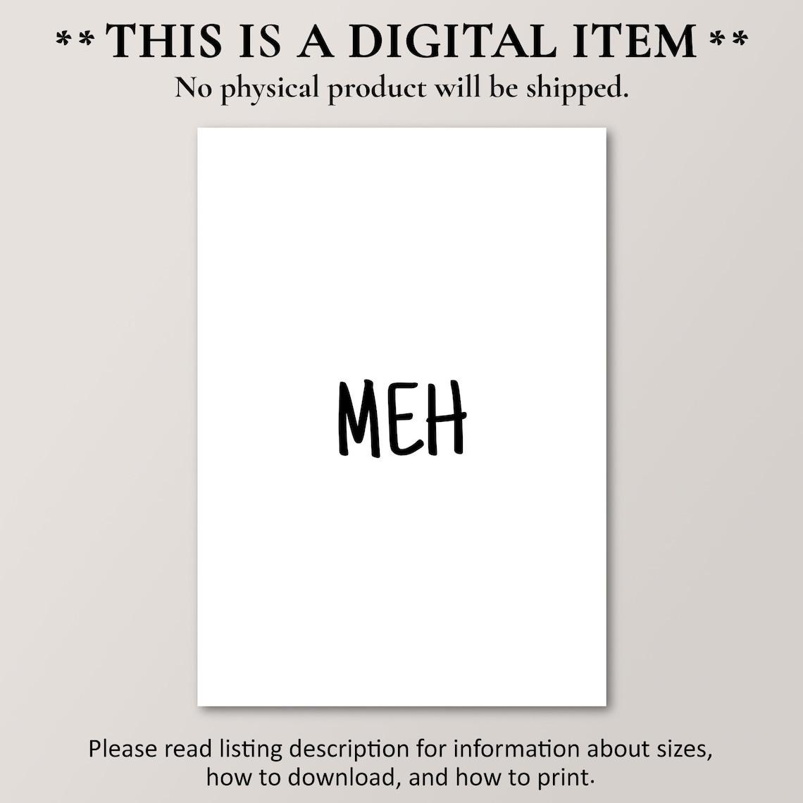 Meh Funny Sarcastic Hand Lettered Minimalist Black White Poster - Image 4