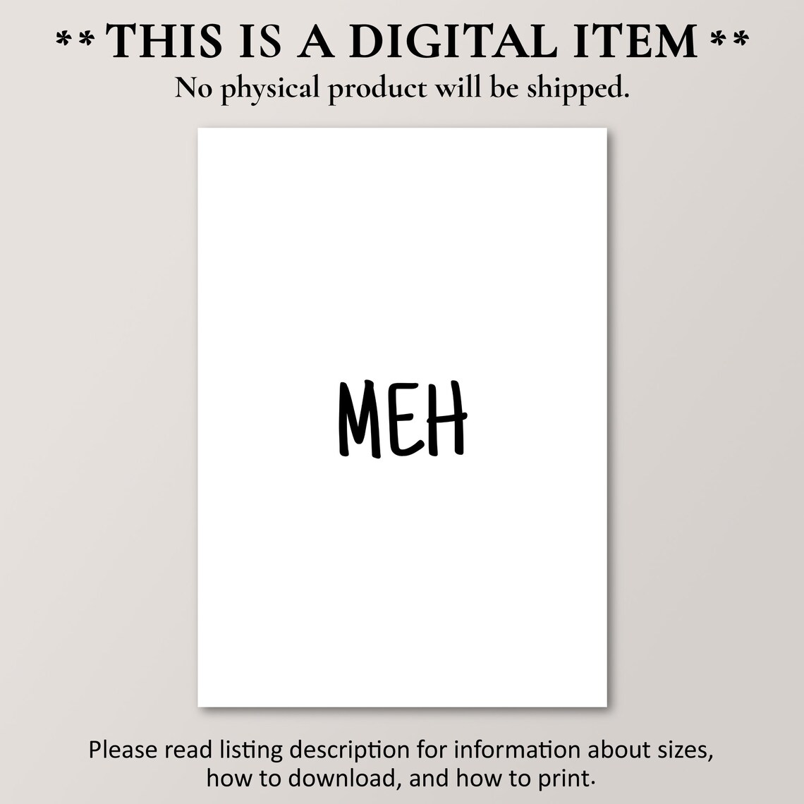 Meh Poster Funny Home Dcor Sarcastic Wall Art Instant - Image 4