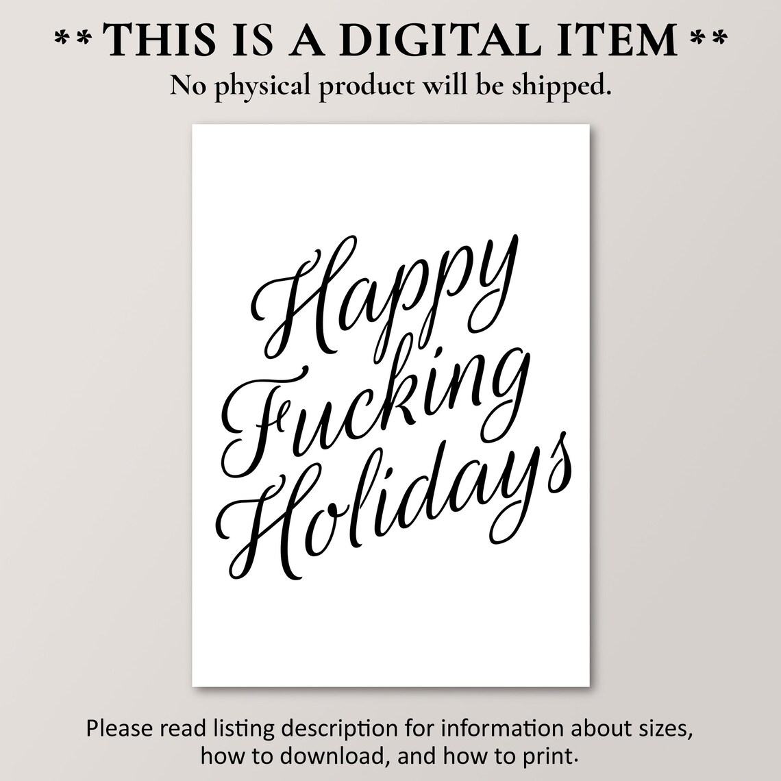 Happy Fucking Holidays Bold Funny Snarky Script Christmas Poster - Image 2