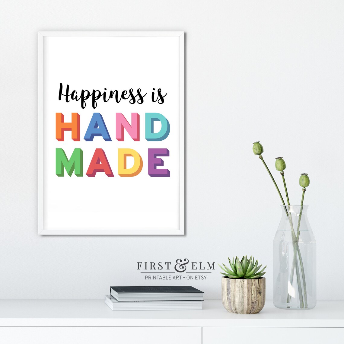 Happiness Is Hand Made Colorful Block Letters Craft Room Fun Poster - Image 2