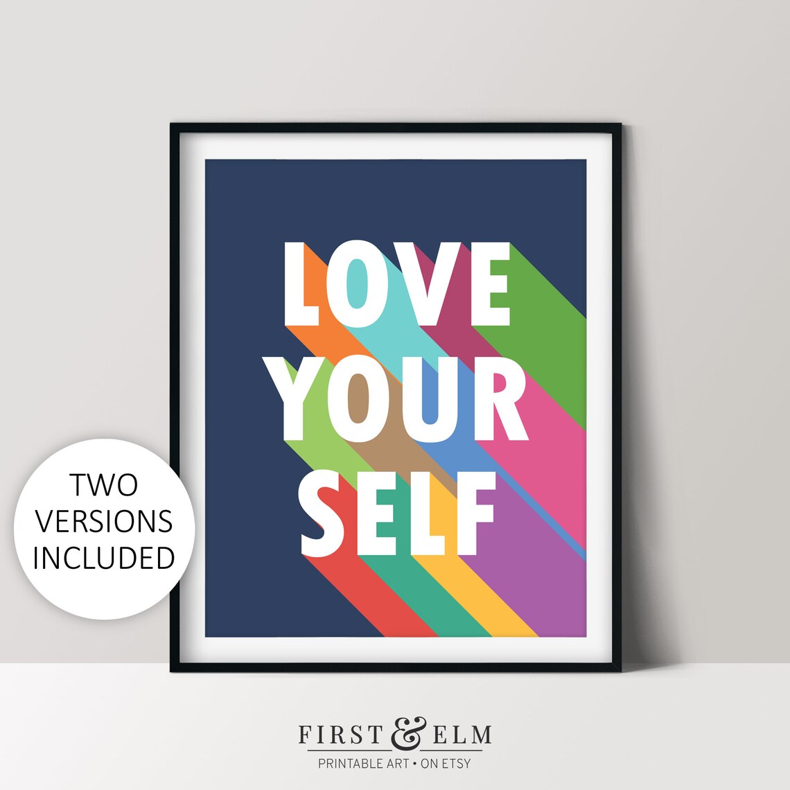 Love Your Self Rainbow Navy Blue Self Care Motivational Wall Poster