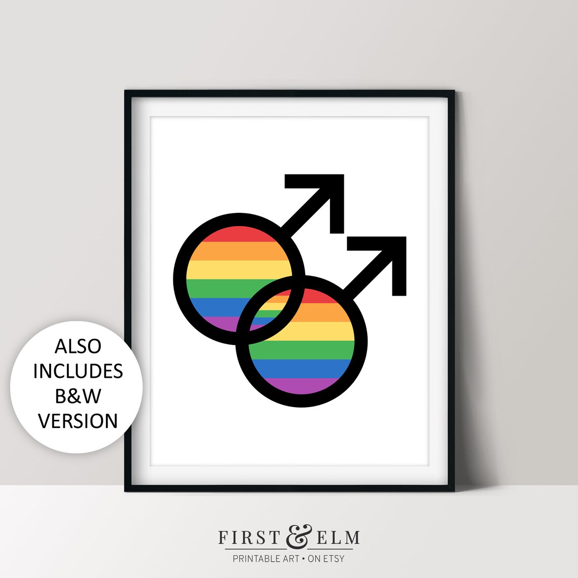 Gay Pride Double Male Mars Symbol Rainbow Flag LGBTQ Art Poster