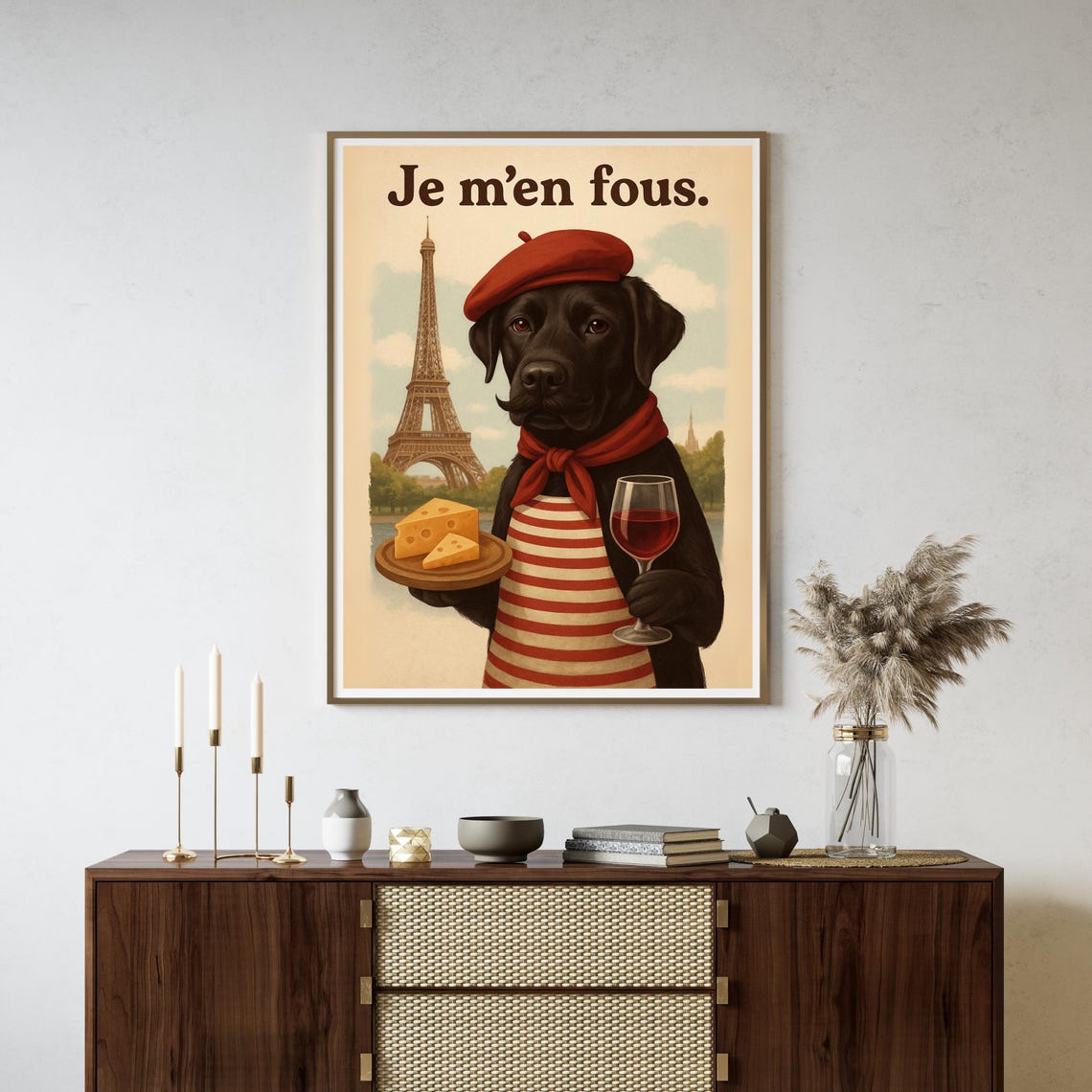 Je M'en Fous Funny French Black Lab Paris Eiffel Tower Dog Poster