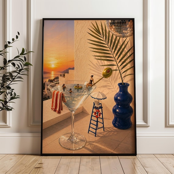 Surreal Martini Glass Swimming Pool Mediterranean Sunset Cocktail Bar Poster