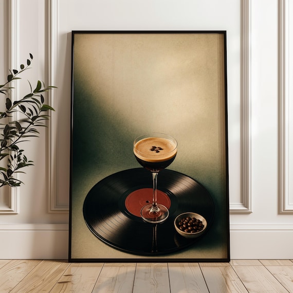 Moody Espresso Martini Vinyl Record Coffee Bar Vintage Print
