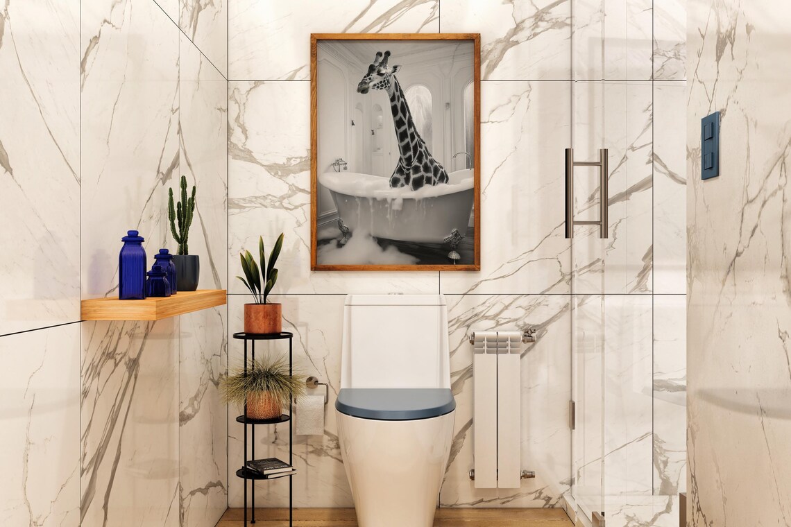 Funny Giraffe Bathroom Wall Art, Quirky Bathtub - Image 3