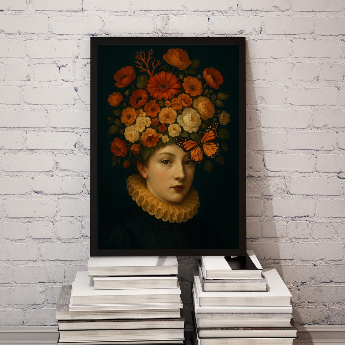 Surreal Floral Portrait, Renaissance Woman With Flowers - Image 4