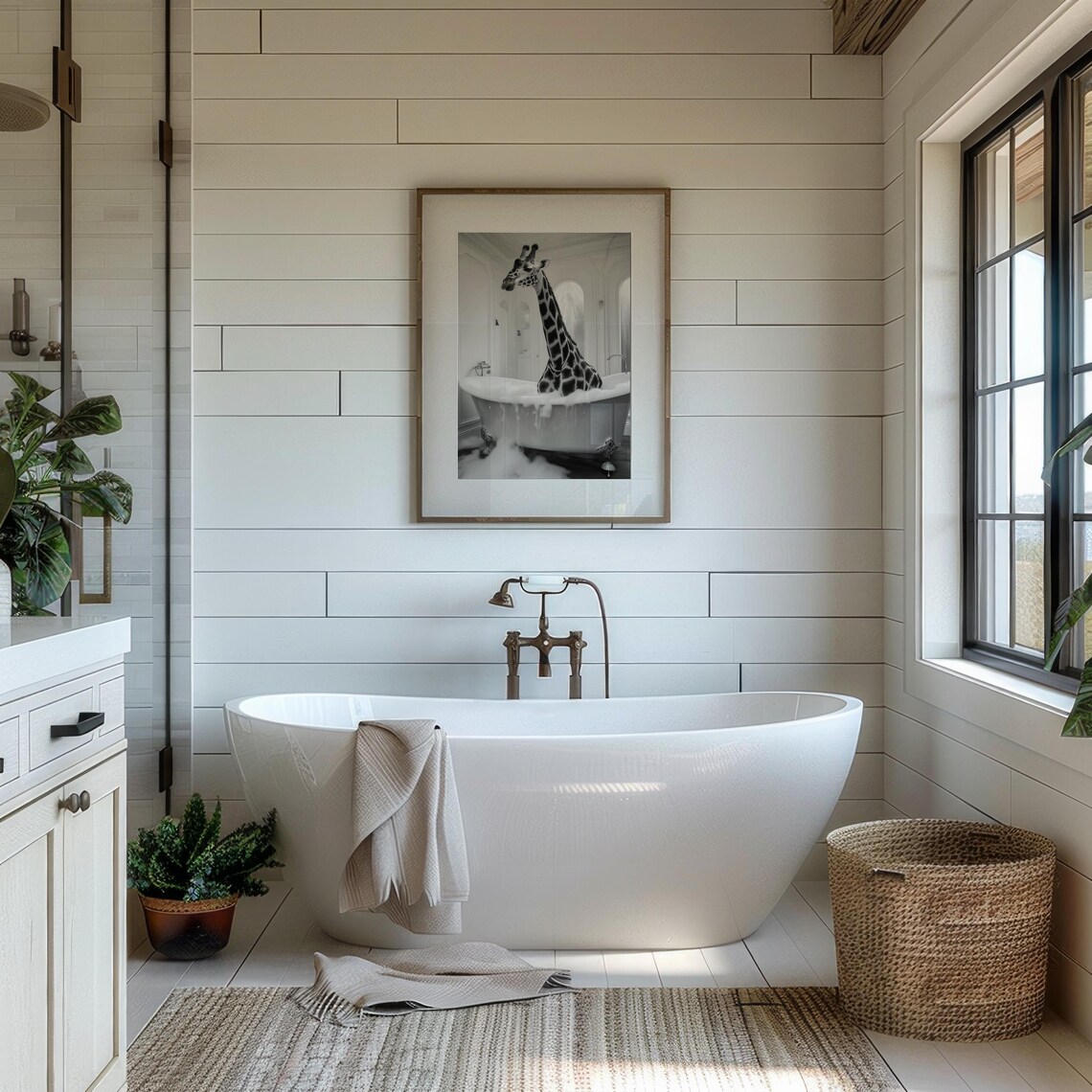 Funny Giraffe Bathroom Wall Art, Quirky Bathtub - Image 2