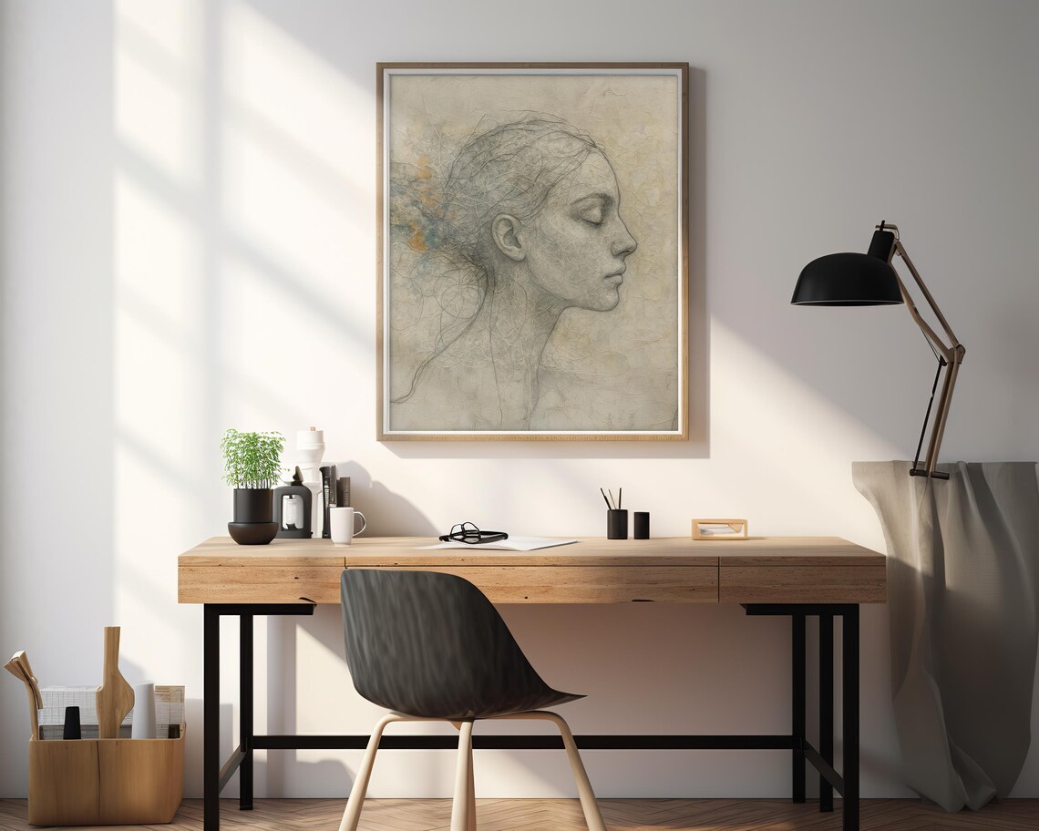 Textured Abstract Woman Portrait, Boho Home Decor - Image 2