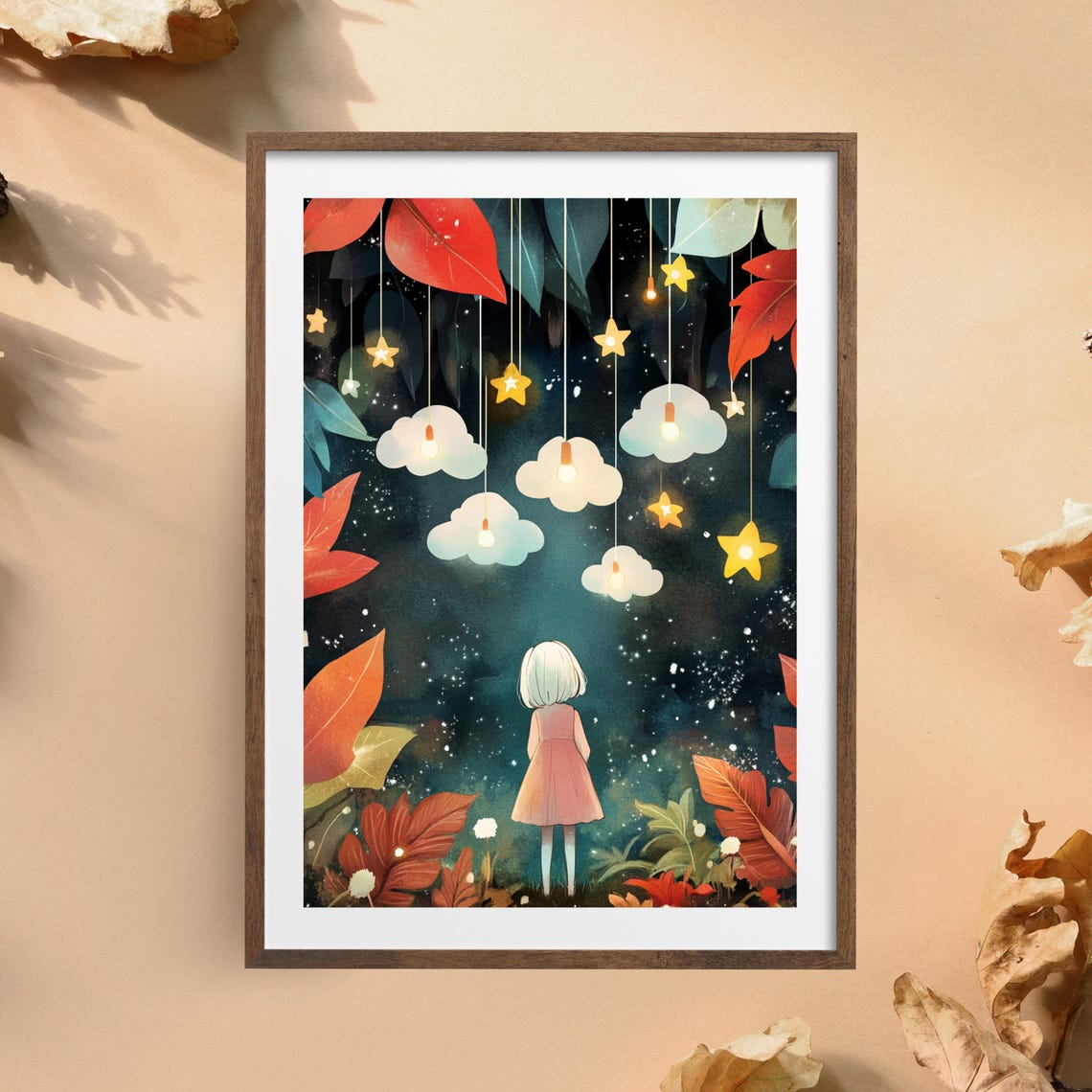 Dreamy Night Sky, Whimsical Girl Under Stars - Image 3