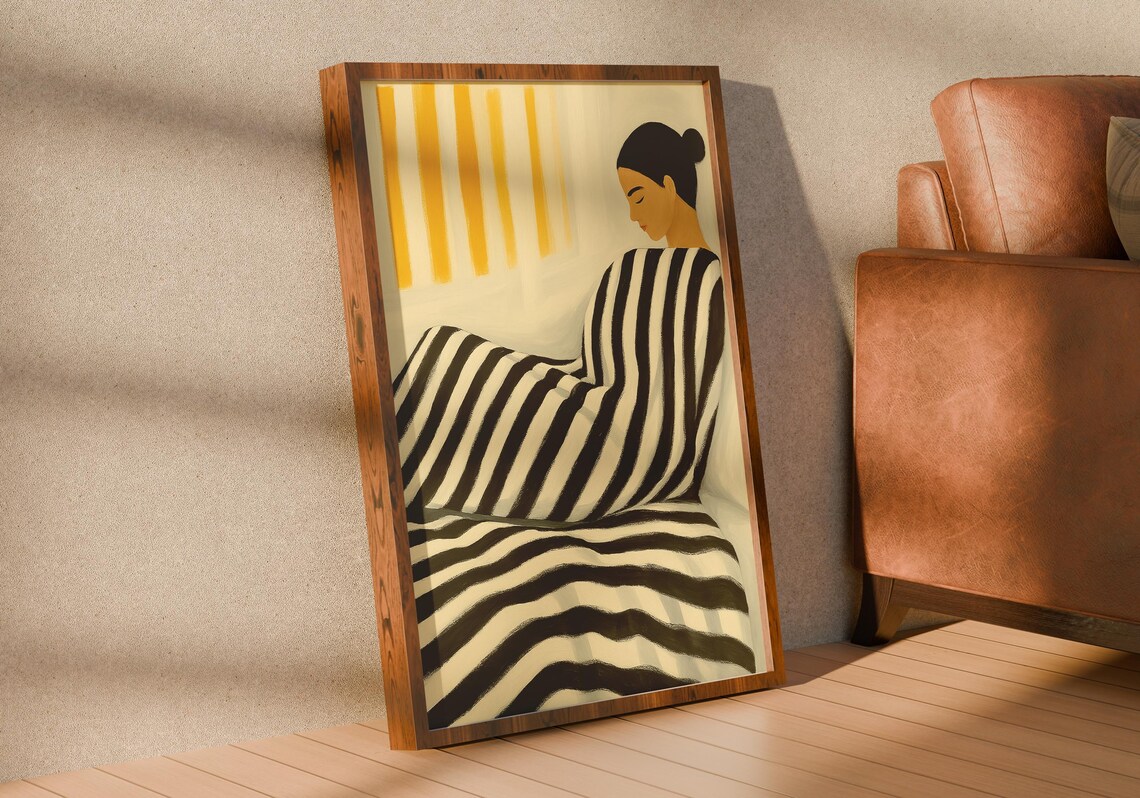 Minimalist Woman Illustration, Modern Cozy Bedroom Decor - Image 2