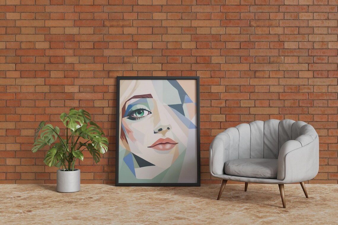 Modern Geometric Portrait Painting, Abstract Woman - Image 4