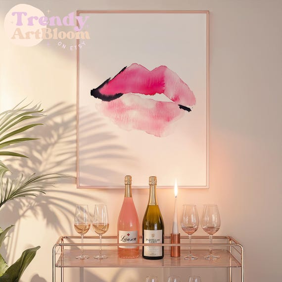 Pink Lips Wall Art Fashion Poster Trendy Print Apartment Decor Room Decor Living Room Art Home Decor Art
