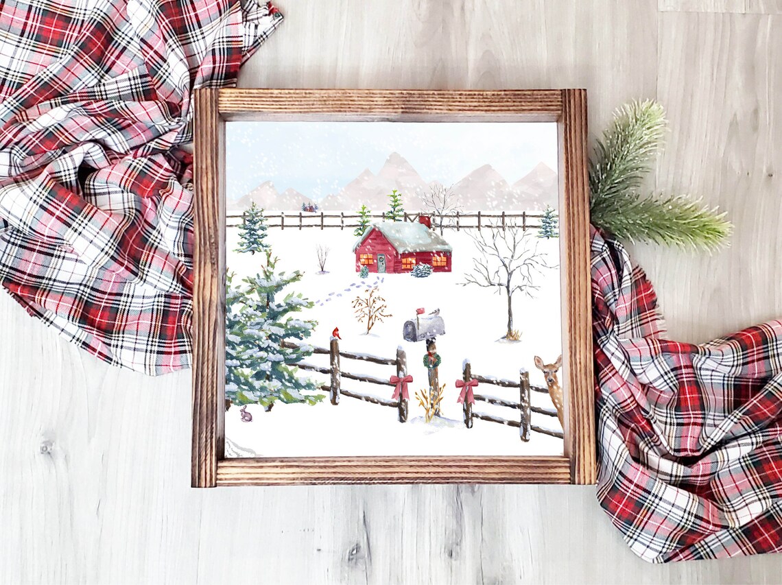 Country Christmas Square 4x4 Up To 20x20 Christmas Wall Art Holiday Decor Watercolor Woodland Winter Print Diy Tiered Tray Decor - Image 3