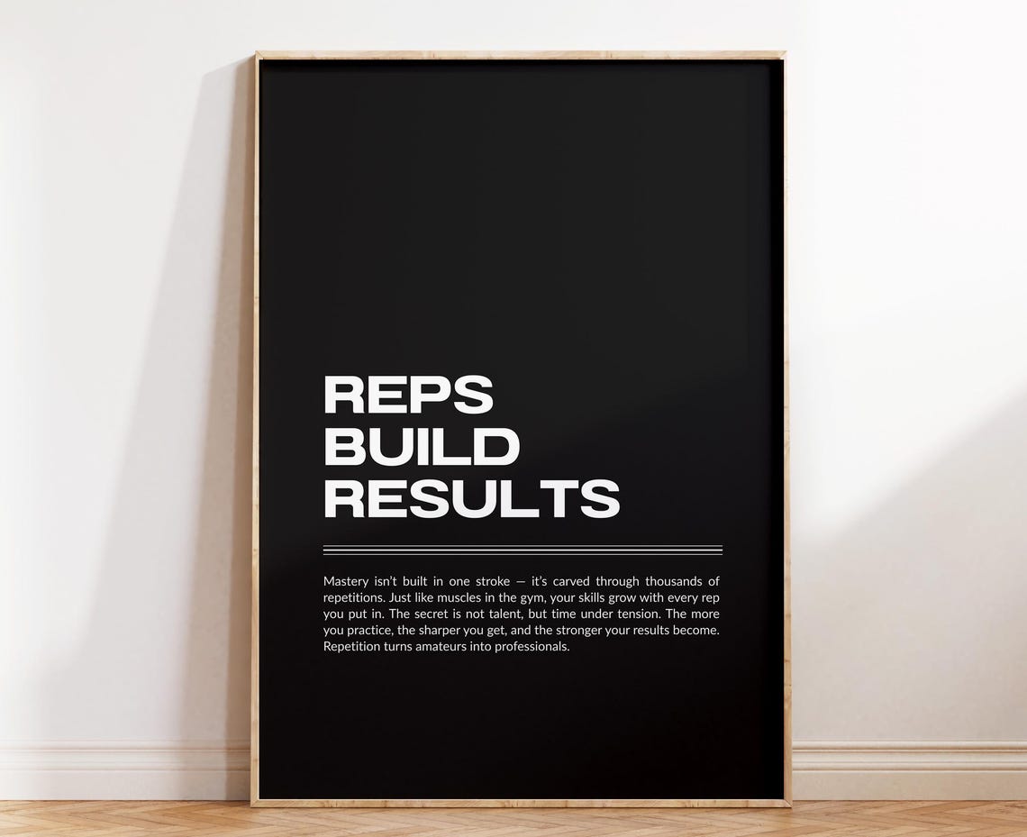 Reps Build Results Black Minimalist Gym Motivational Quote Poster