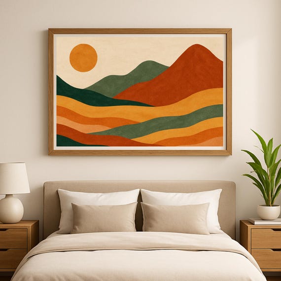 Abstract Landscape Poster Sunset Retro Vintage Style Instant Wall Art Jpeg In 5 Highres Sizes