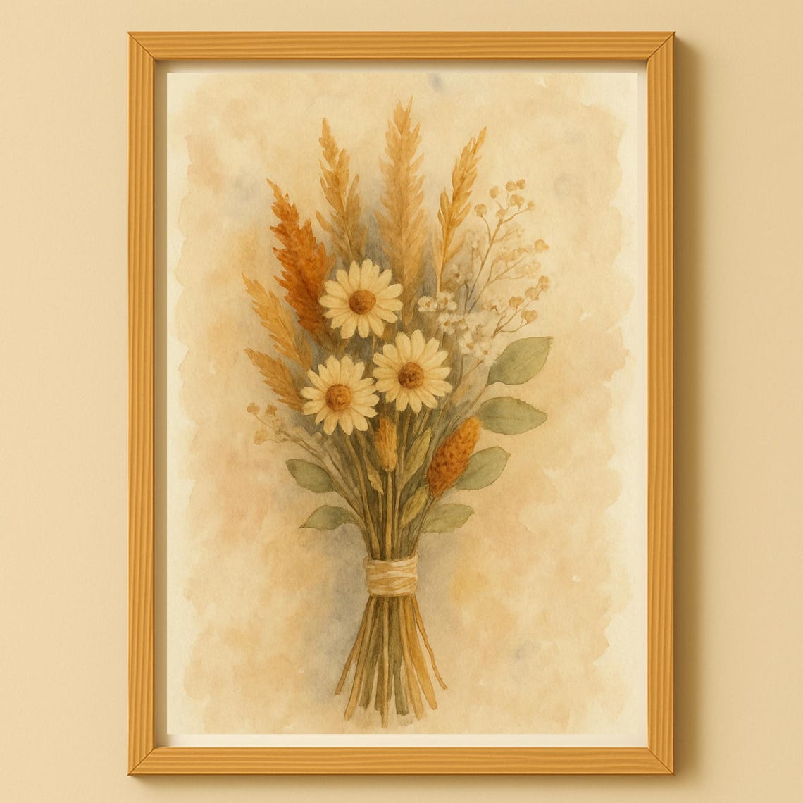Daisy And Wheat Wildflower Bouquet Watercolor Warm Neutral Poster