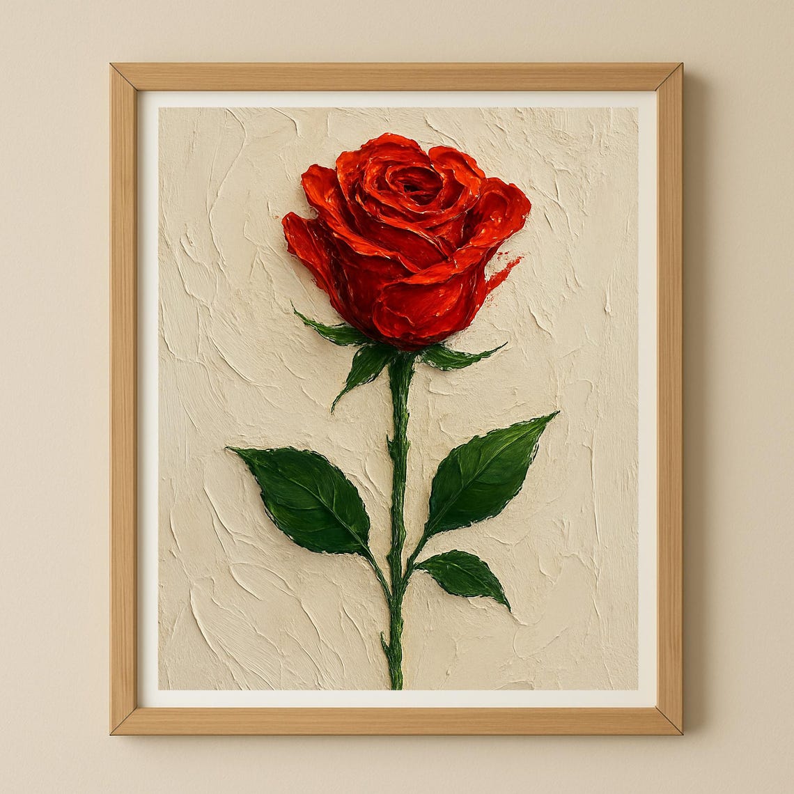 Red Rose Bloom Textured Impasto Oil Style Floral Art Wall Poster