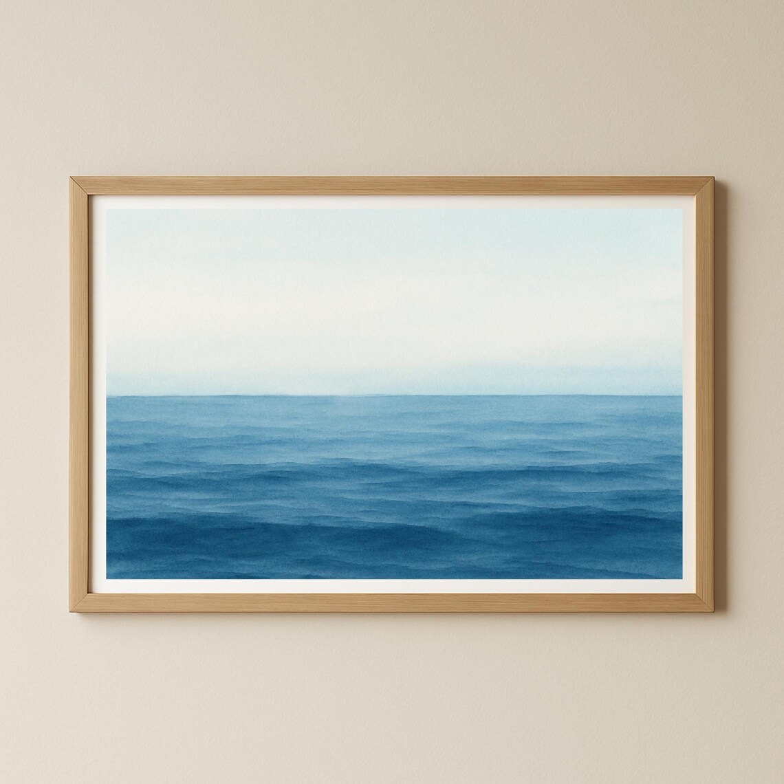Abstract Blue Ocean Horizon Watercolor Minimalist Coastal Calm Poster