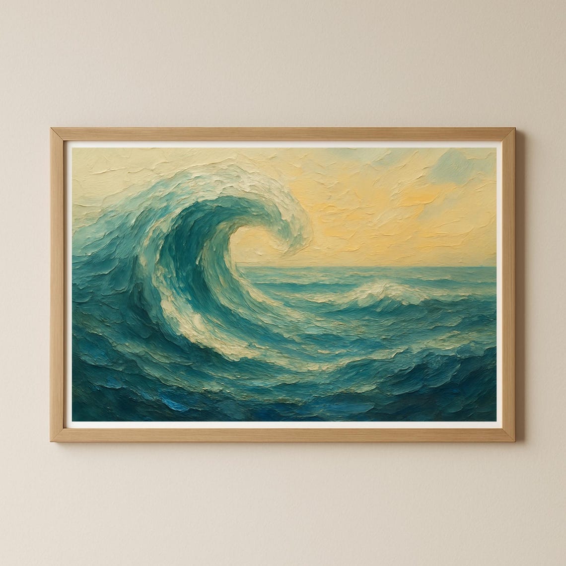 Curling Ocean Wave Teal Impasto Oil Texture Coastal Art Poster