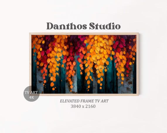 Abstract Autumn Canopy Frame Tv Art Textured Painting With Bold Palette Knife Strokes Moody Warm Decor Fall 36
