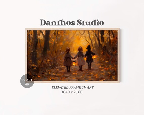 Vintage Halloween Frame Tv Art Festive Autumn Decor Nostalgic Warm Tones Cozy Wall Painting 12