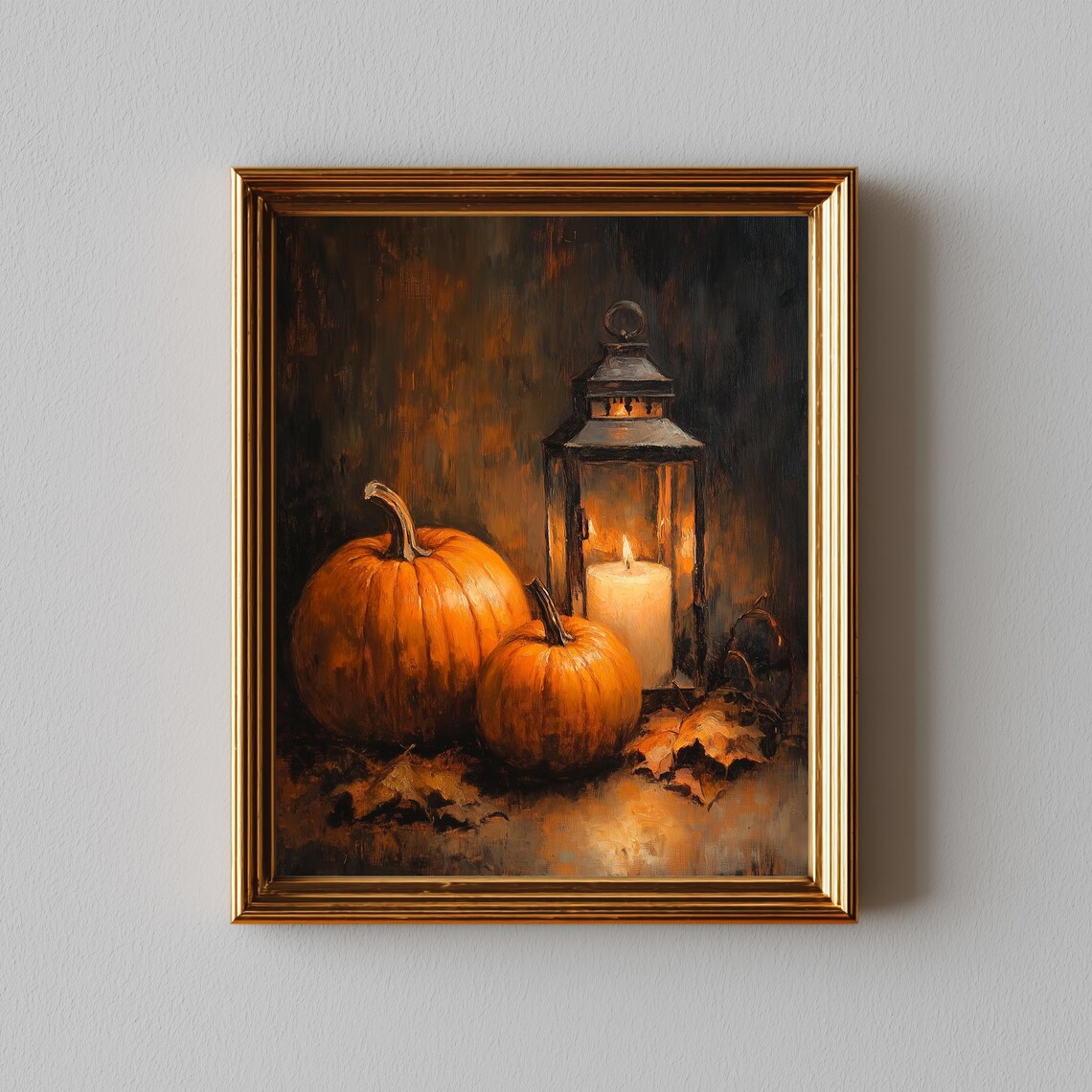 Rustic Pumpkin Lantern Still Life Art Print Vintage Fall Decor