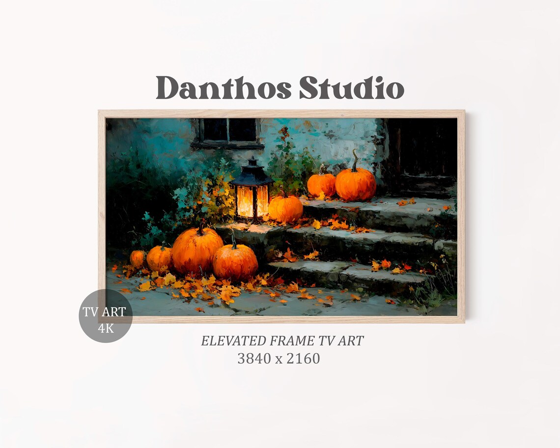 Farmhouse Pumpkin Painting Autumn Steps Samsung Frame Tv Art