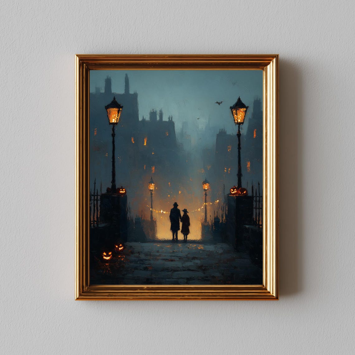 Vintage Autumn Street Scene Print Moody Evening Walk