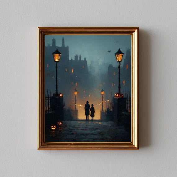 Vintage Autumn Street Scene Print Moody Evening Walk