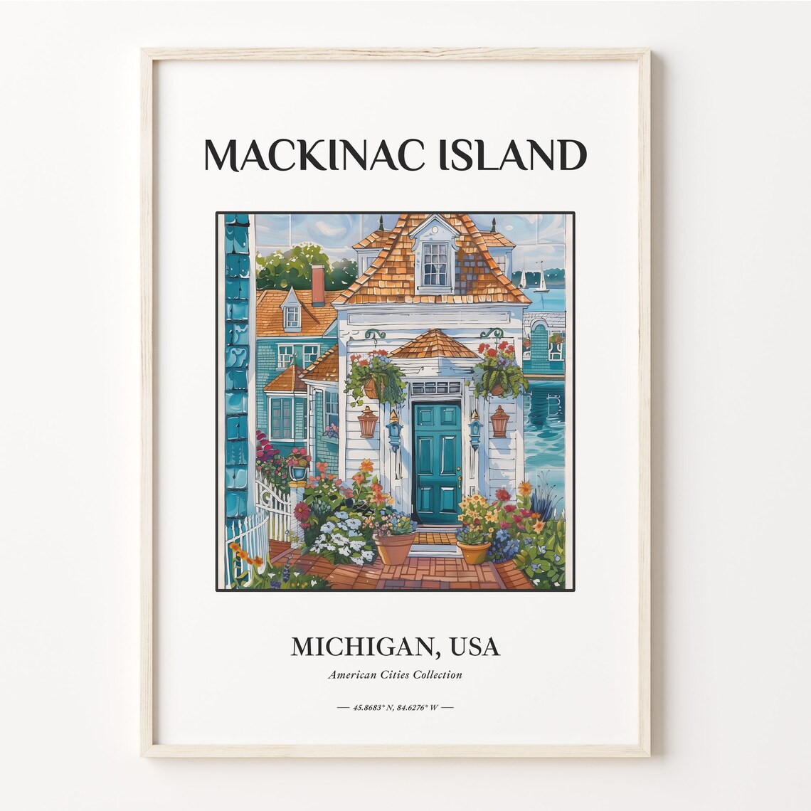 Mackinac Island Michigan Watercolor Print of a Flowered Doorway