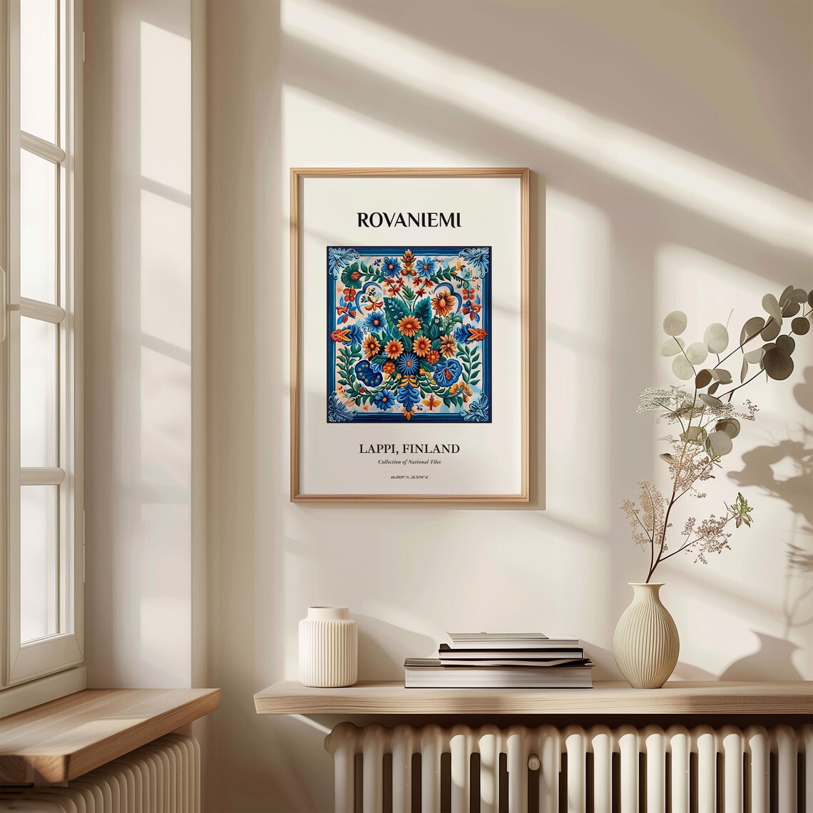 Rovaniemi Lapland Finland Colorful Floral Folk Tile Border Poster - Image 3