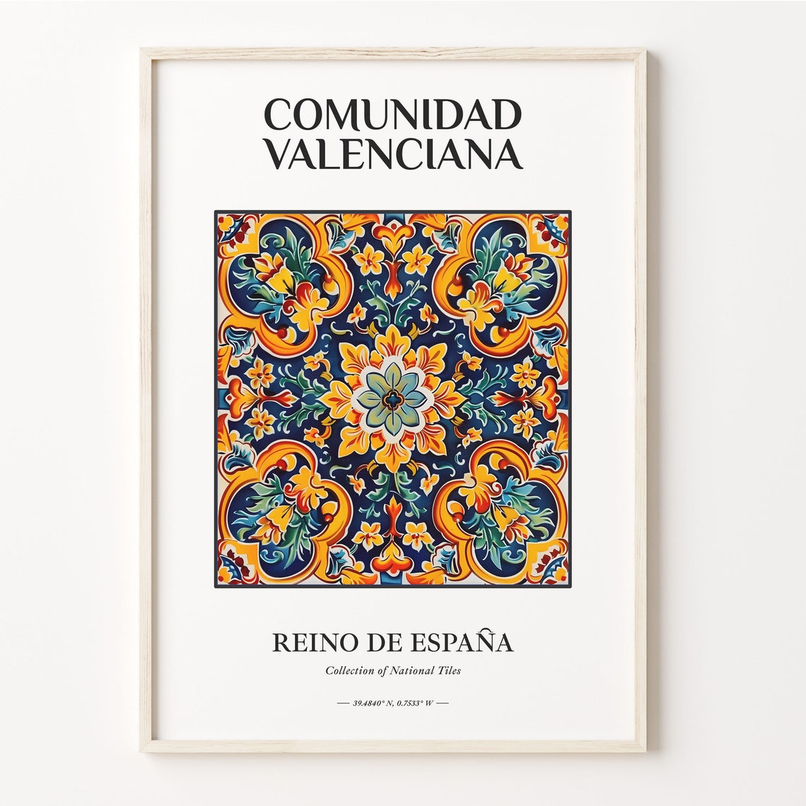 Comunidad Valenciana Spain Ornate Blue Yellow Tile Pattern Poster