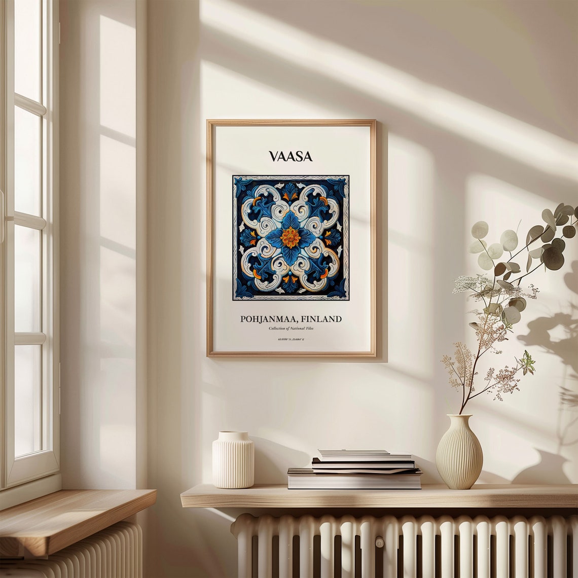 Vaasa Pohjanmaa Finland National Tiles Blue Floral Pattern Poster - Image 3