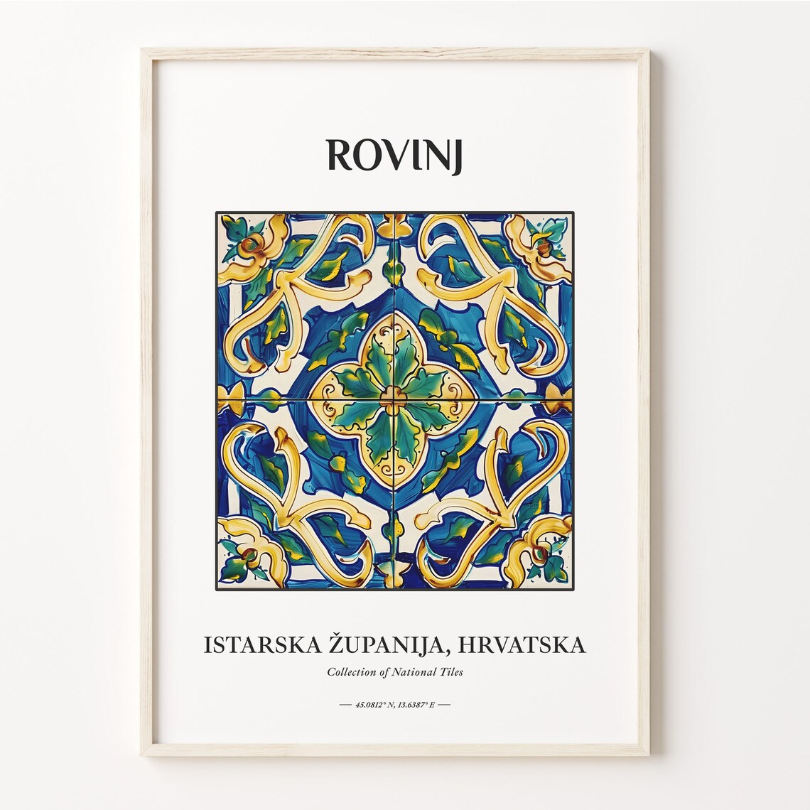 Rovinj Croatia Adriatic Istria Blue Gold Floral Folk Tile Art Poster