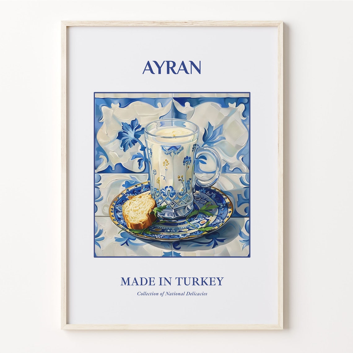 Ayran Turkish Yogurt Drink Blue Maiolica Tile Kitchen Wall Art