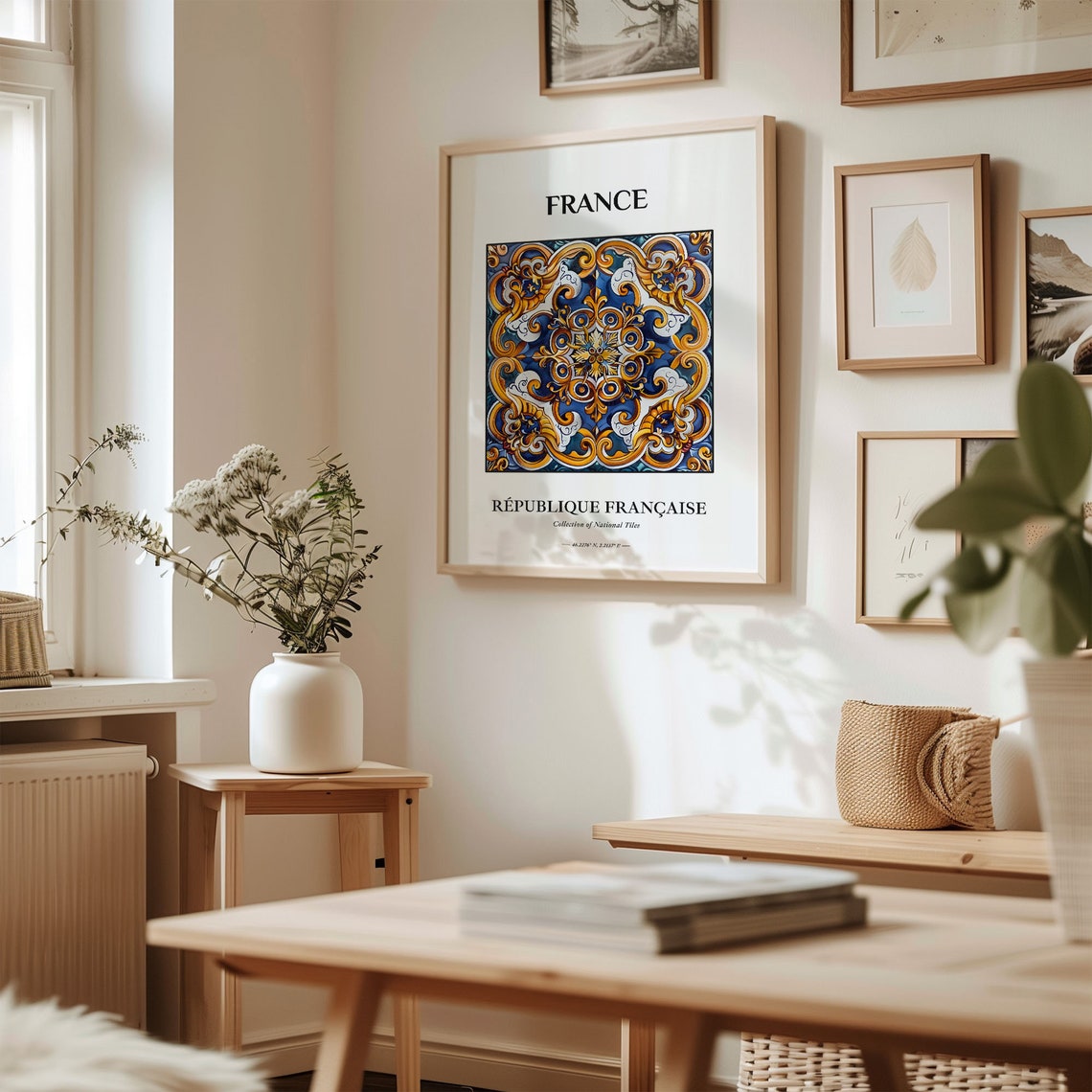 France Baroque Scroll Tile Art Blue Gold National Tiles Poster - Image 2