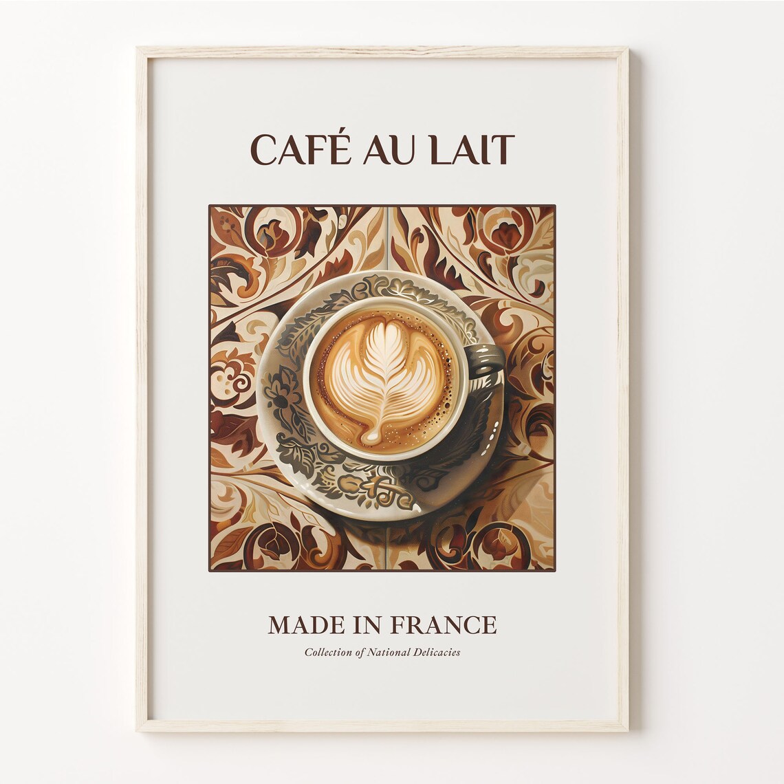 Café au Lait French Coffee Latte Art Maiolica Tile Kitchen Poster