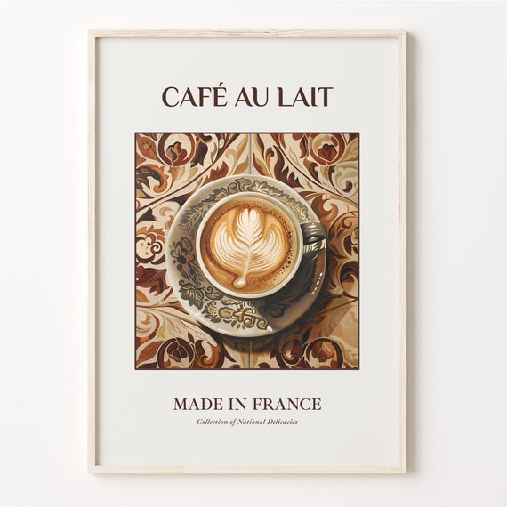 Caf Au Lait Print Maiolica Tile Wall Art French Beverage Poster Kitchen Decor Bar Art Coffee Lover