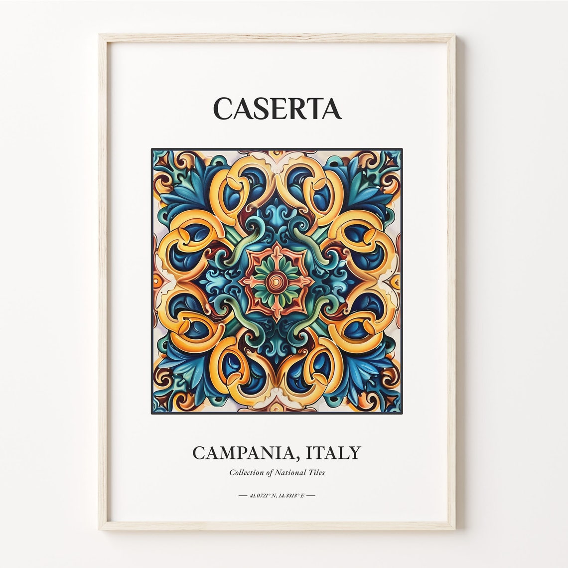 Caserta Campania Italy Teal Gold Baroque Scroll Tile Art Poster