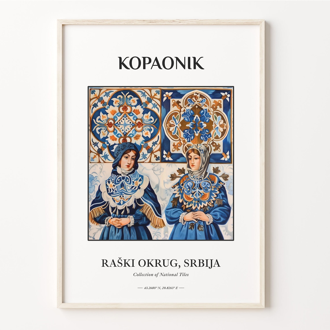 Kopaonik Serbia Folk Costume Tile Art Two Women Portrait Poster
