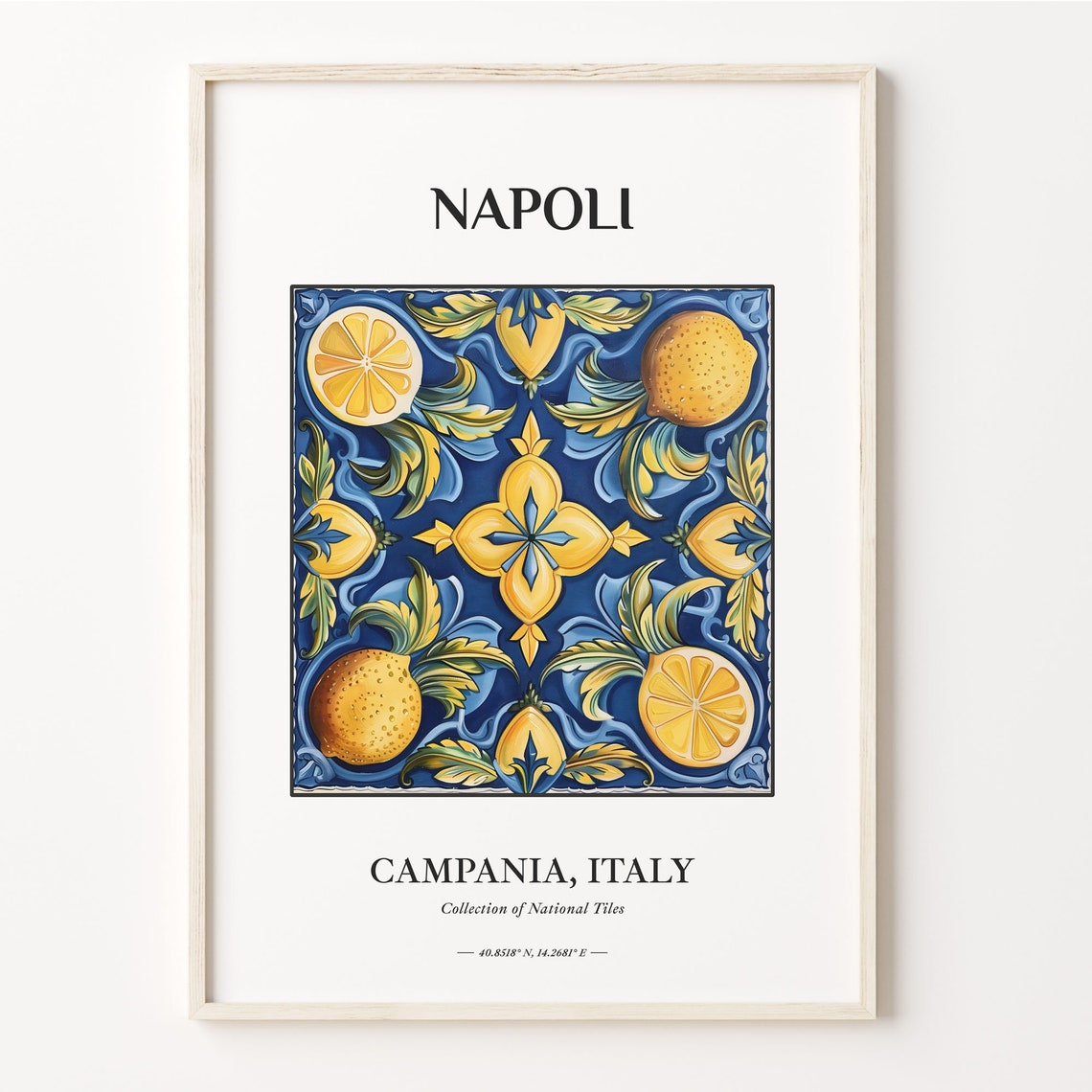 Napoli Campania Italy Lemon Tile Pattern Citrus Kitchen Decor Poster