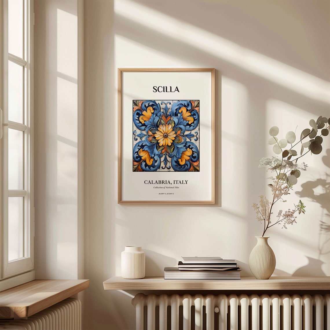 Scilla Italy Calabria Baroque Tile Daisy Floral Art Travel Poster - Image 3