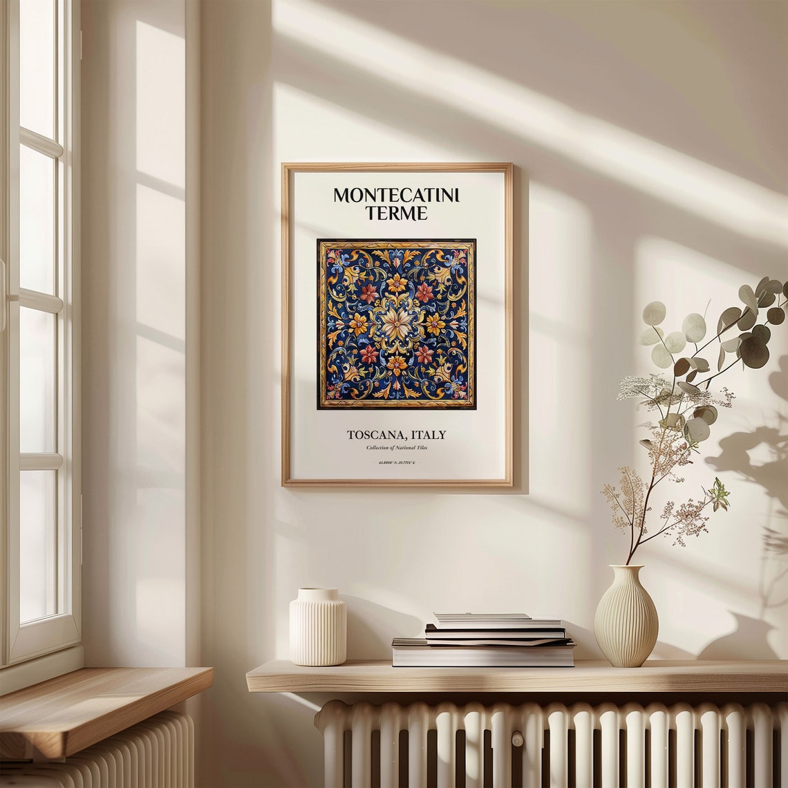 Montecatini Terme Toscana Italy Navy Floral Tile Artwork Poster - Image 3