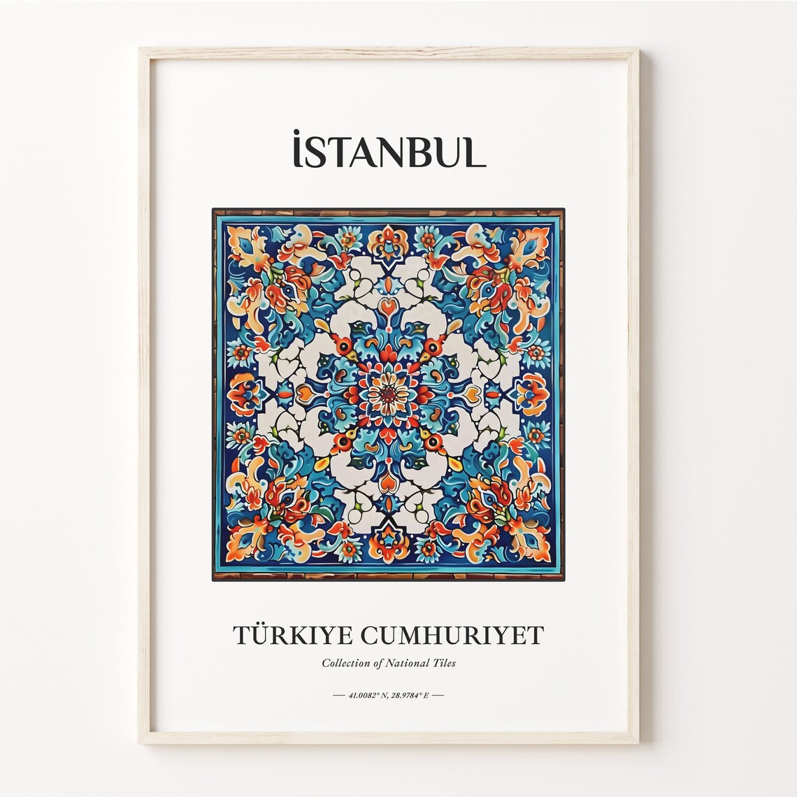 Istanbul Turkiye Ottoman Floral Blue Orange Folk Tile Art Poster